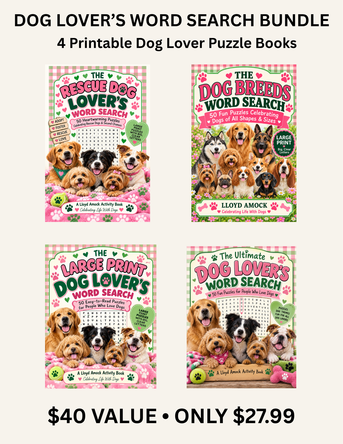 Dog Lover’s Word Search Bundle | 4 Printable Puzzle Books